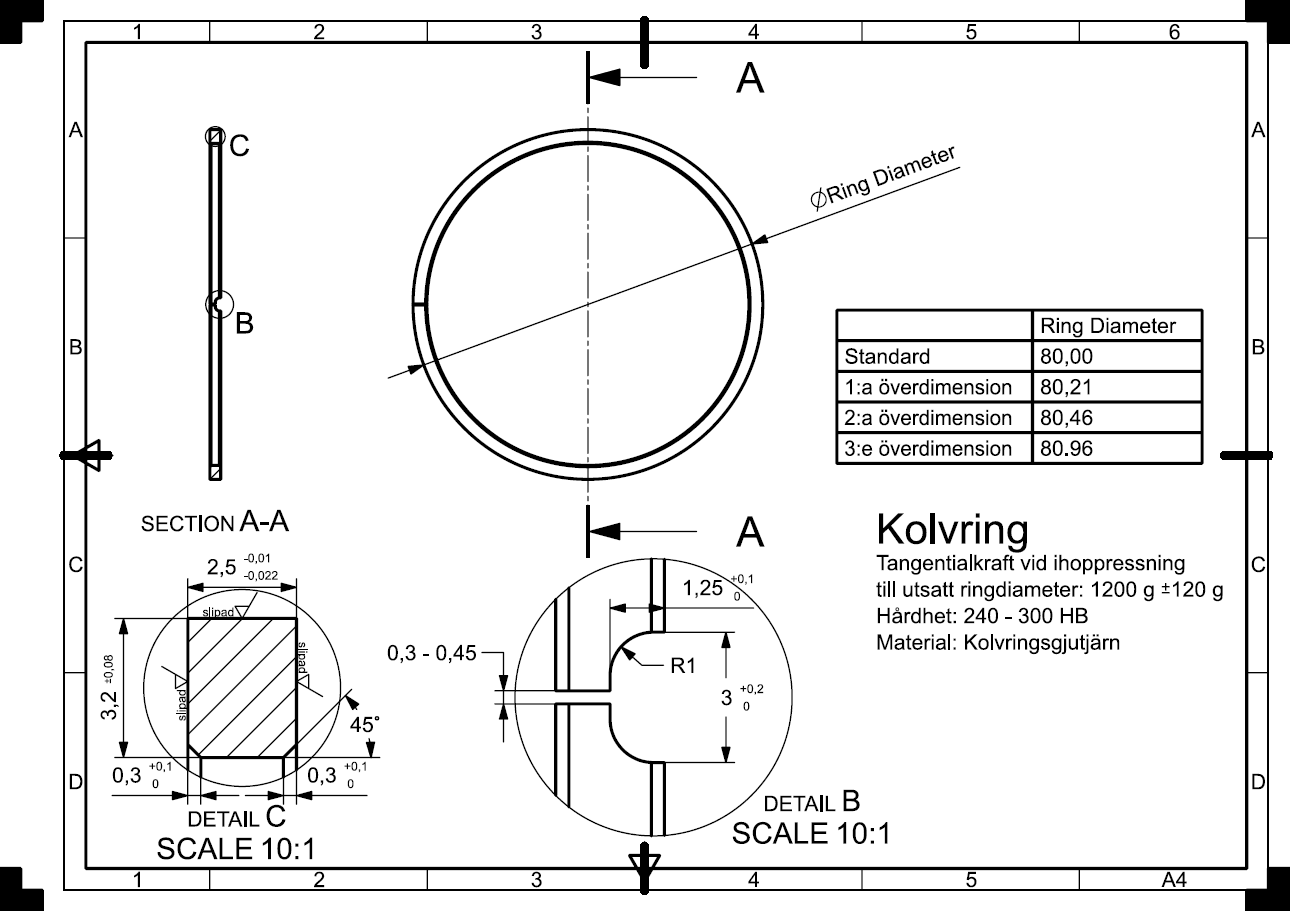 Kolvring SAAB 92 - 702430, 780006, 780007, 780008